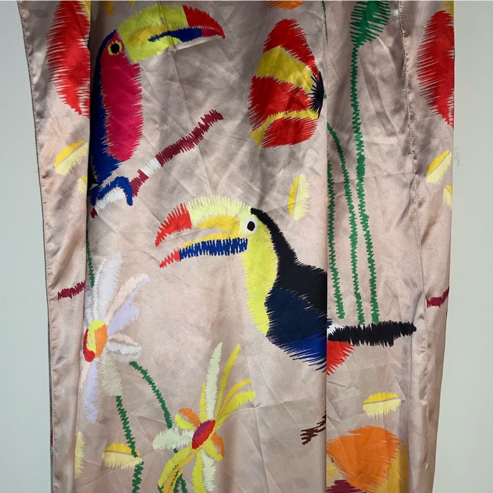 Reemonde Satin Scarf Toucan Birds Floral Vacation 68x27